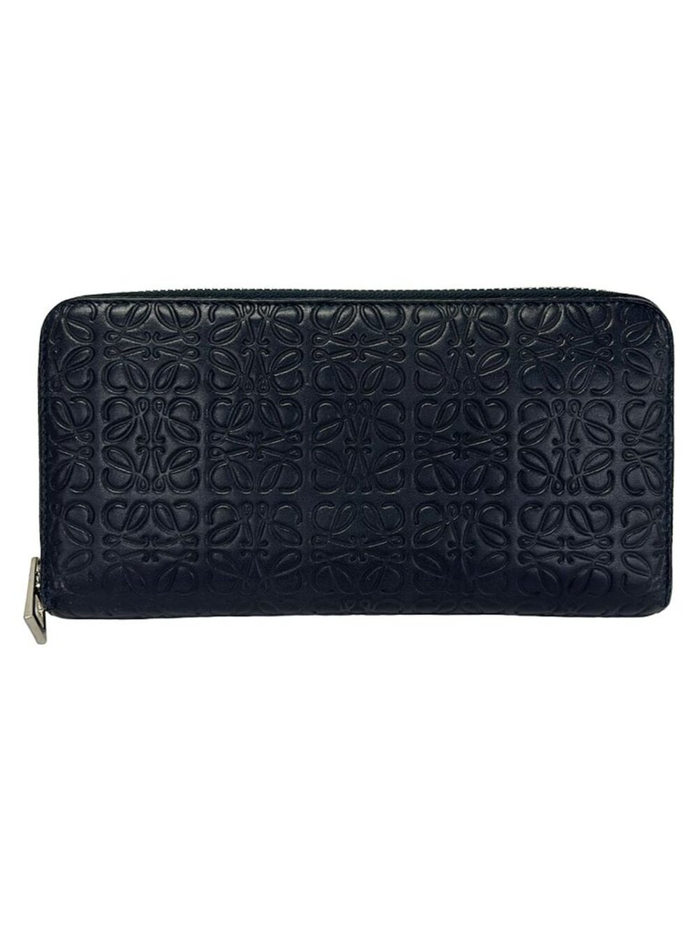 Loewe Wallet Anagram Pattern Navy Embossed Zip Around Leather